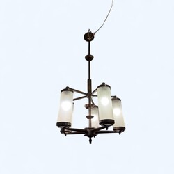 L 391 AG modernist bronze and glass original chandelier  