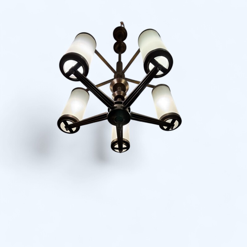 L 391 AG modernist bronze and glass original chandelier  