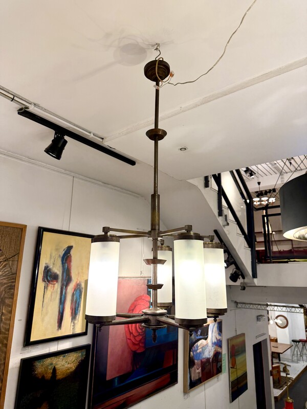 L 391 AG modernist bronze and glass original chandelier  