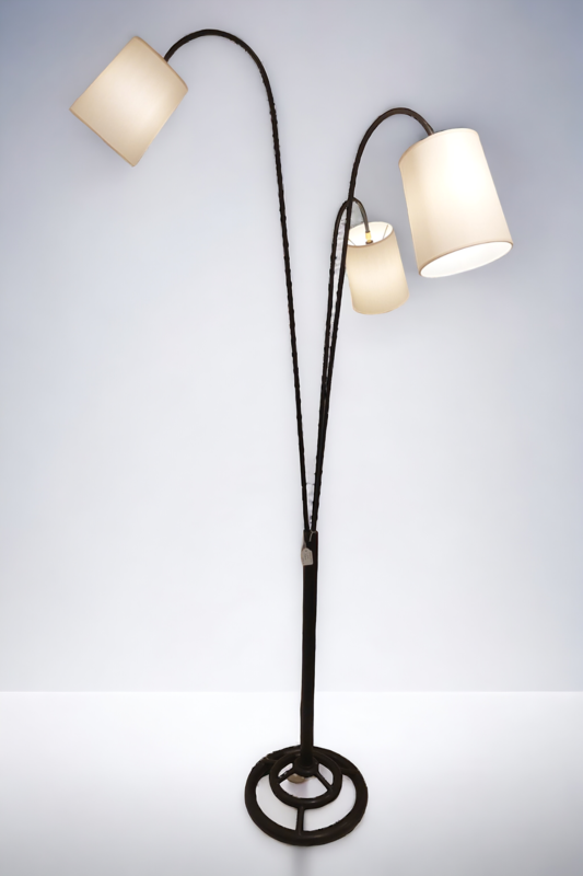 L 402 OB Wrought metal floor lamp in the manner of Royere France 1950s