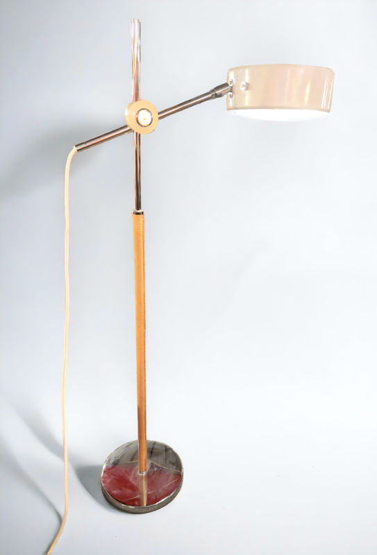 L 406 JC Anders Pehrson, floorlamp, leather, chromed metal, plastic, Sweden, 1960s