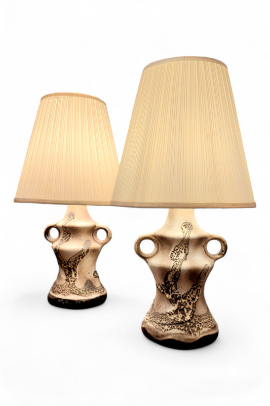 L 410 JC Pair fat lava ceramic table lamps 1970s 