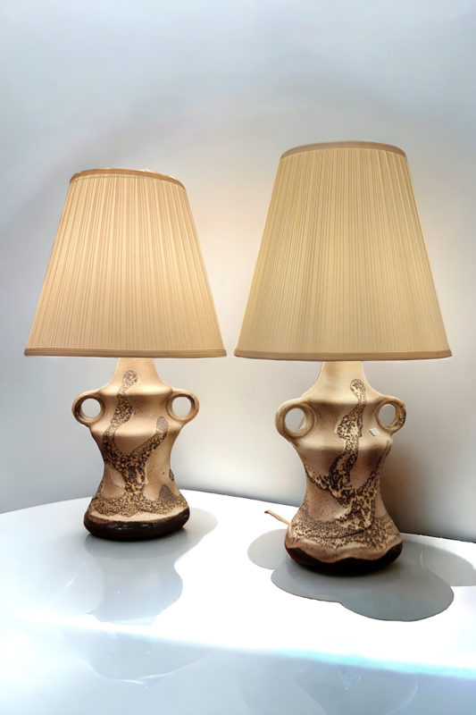 L 410 JC Pair fat lava ceramic table lamps 1970s 