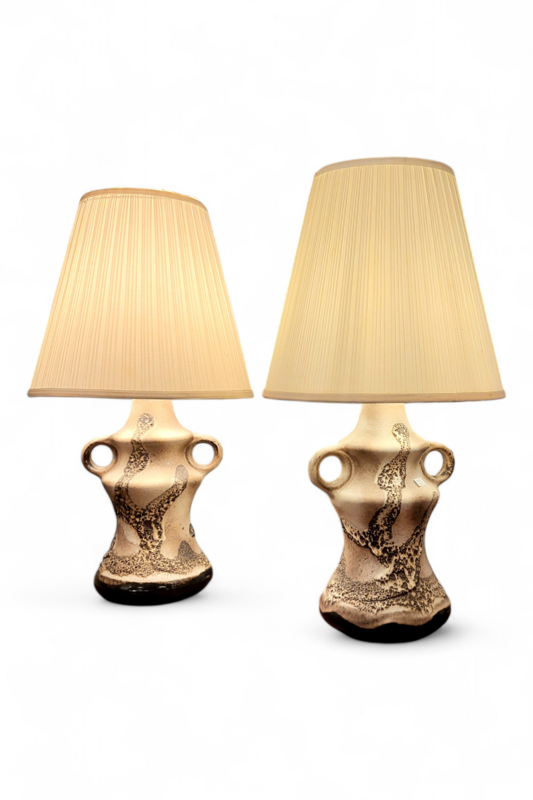 L 410 JC Pair fat lava ceramic table lamps 1970s 