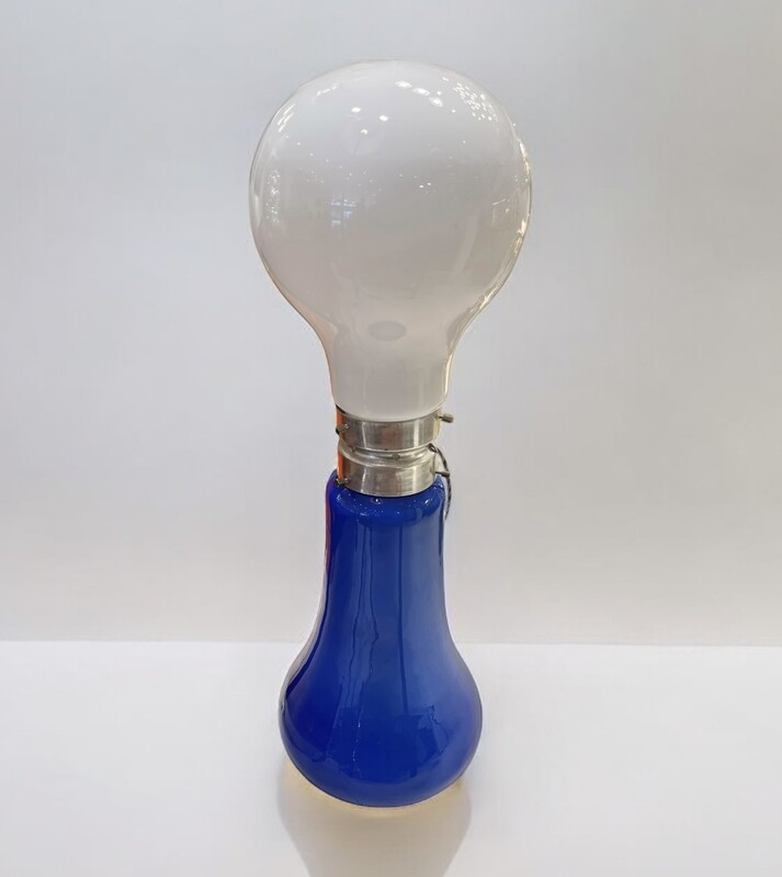 L 435 AG blue and white glass lamp by Mazzega