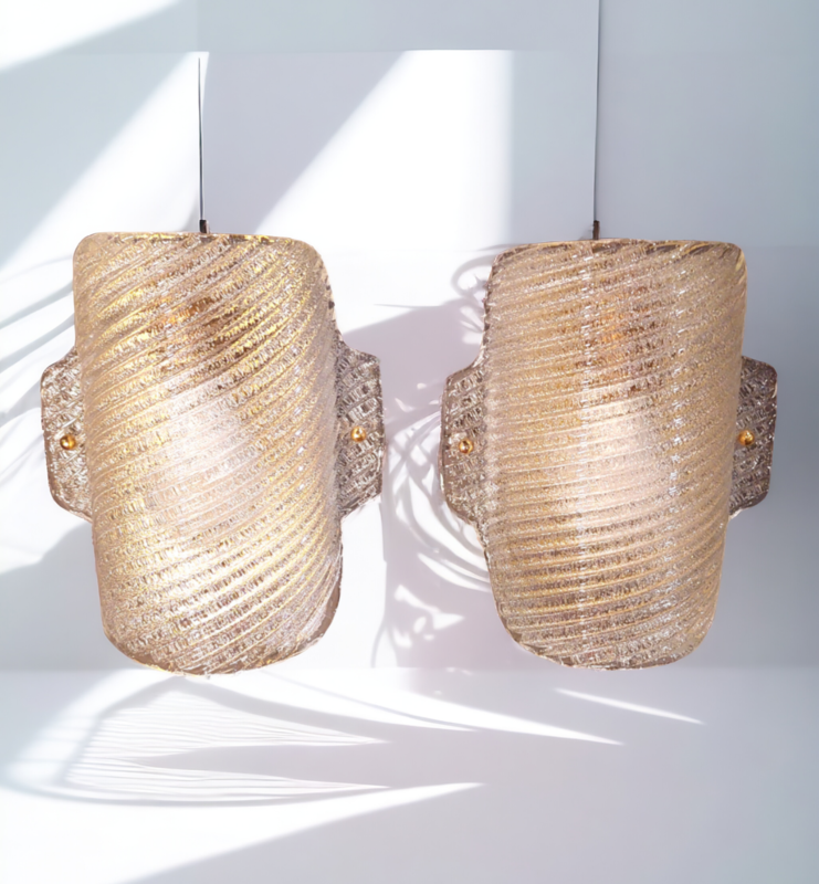 L 438 JC Pair Frozen glass wall lamps, Murano 1980s