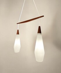 L 447 JB Teak & Opalin glass pendant Denmark, 1960s