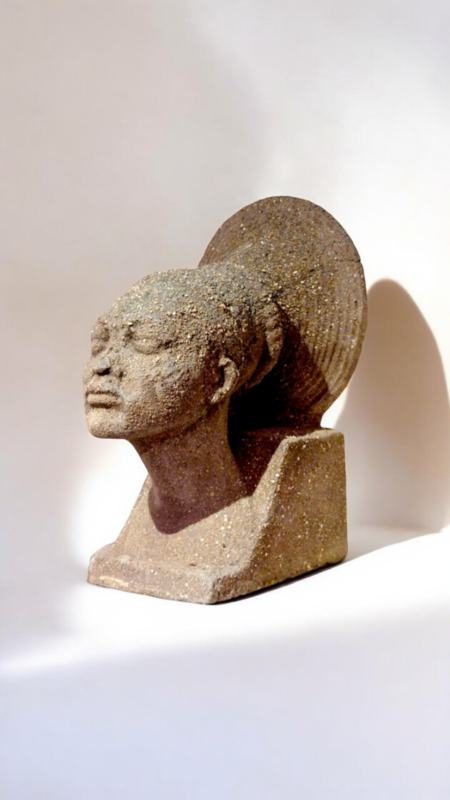 M 145 JC Head of Mangtebu woman, lava stone by Emile Adolphe Monier France 1930s