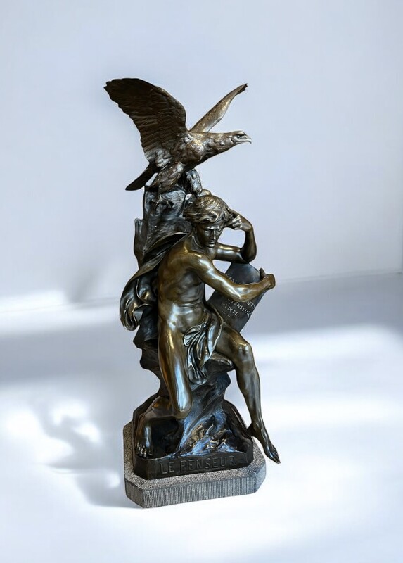 M 154 APO large bronze signed Emile Picault, «  le penseur » 