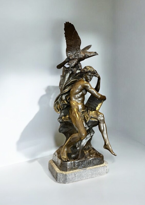 M 154 APO large bronze signed Emile Picault, «  le penseur » 