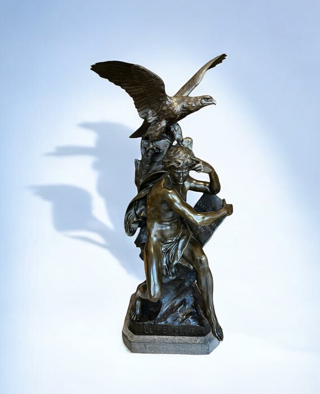 M 154 APO large bronze signed Emile Picault, «  le penseur » 