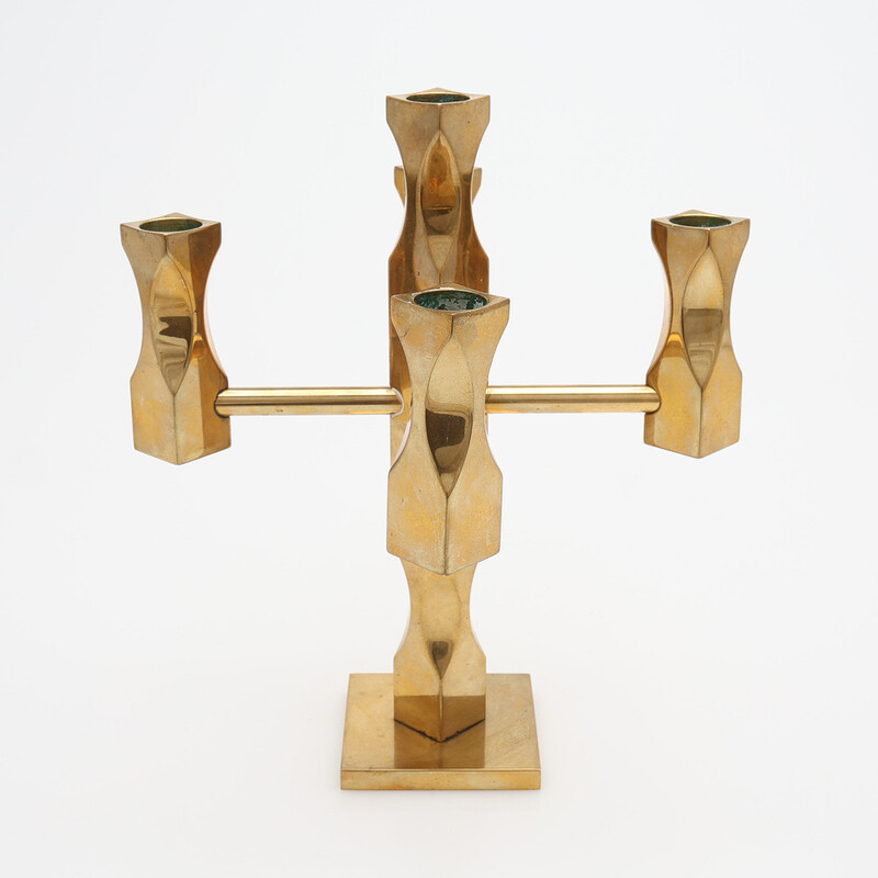 M 163 JC Brass candelabras produced by Vallonmässing in Sweden during the 1980s. Made from solid polished brass. Engraved.