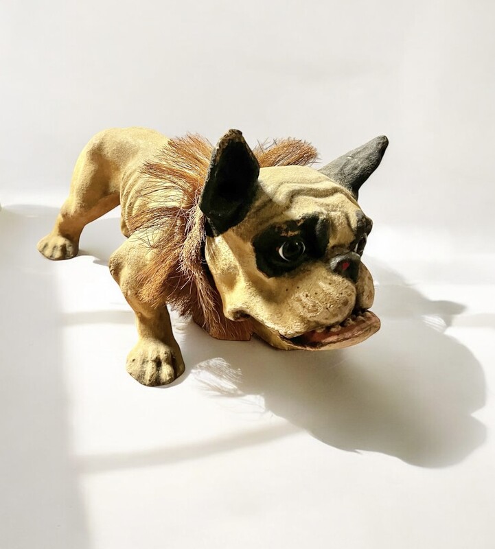 M 282 APO real size PAPIER MACHÉ ‘GROWLER’ BULLDOG PULL TOY, France circa 1900