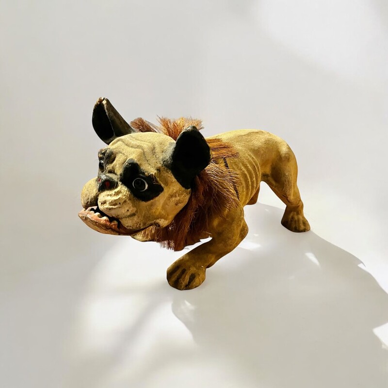 M 282 APO real size PAPIER MACHÉ ‘GROWLER’ BULLDOG PULL TOY, France circa 1900