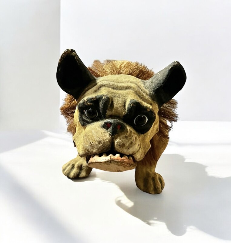 M 282 APO real size PAPIER MACHÉ ‘GROWLER’ BULLDOG PULL TOY, France circa 1900