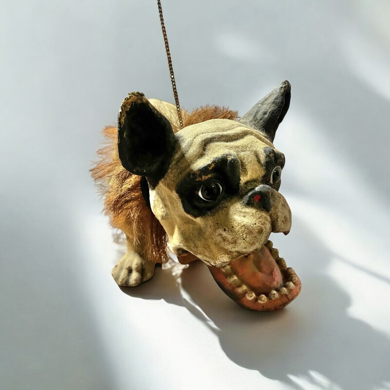 M 282 APO real size PAPIER MACHÉ ‘GROWLER’ BULLDOG PULL TOY, France circa 1900