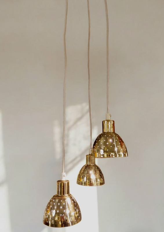 M 374 JC Set gilt brass hanging lamps by HANS-AGNE JAKOBSSON 1960s 