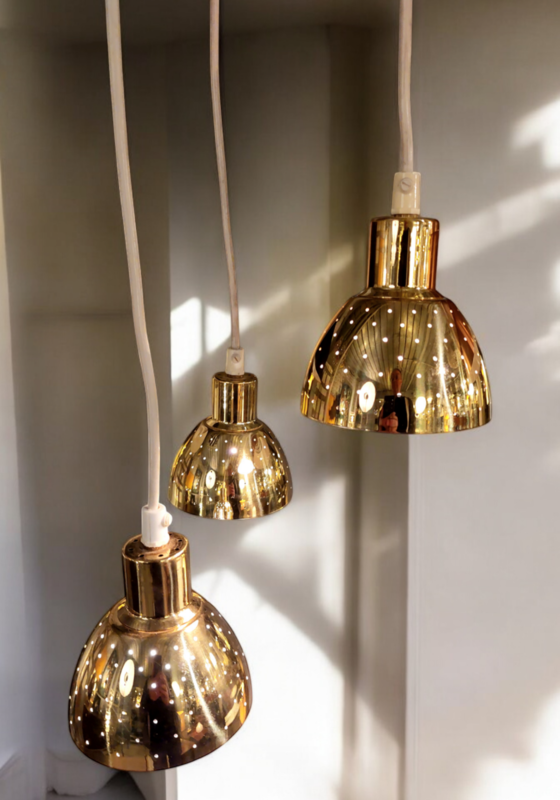 M 374 JC Set gilt brass hanging lamps by HANS-AGNE JAKOBSSON 1960s 