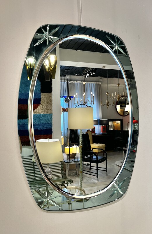 M 798 RD mid century mirror with blue frame, 1960´s