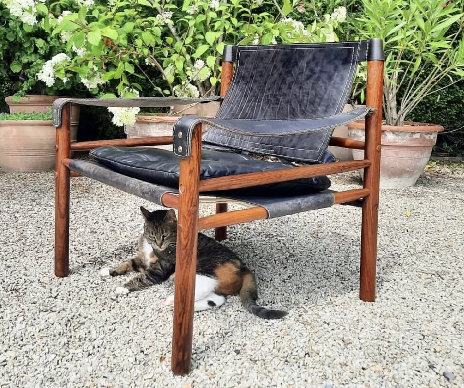 S 200 SC pair of black leather and rosewood scirocco armchairs by Arne Norel