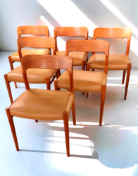 S 223 JC Set 6 teak and leather Niels Moller mod. 75 chairs