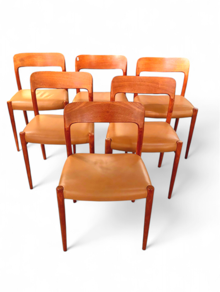 S 223 JC Set 6 teak and leather Niels Moller mod. 75 chairs