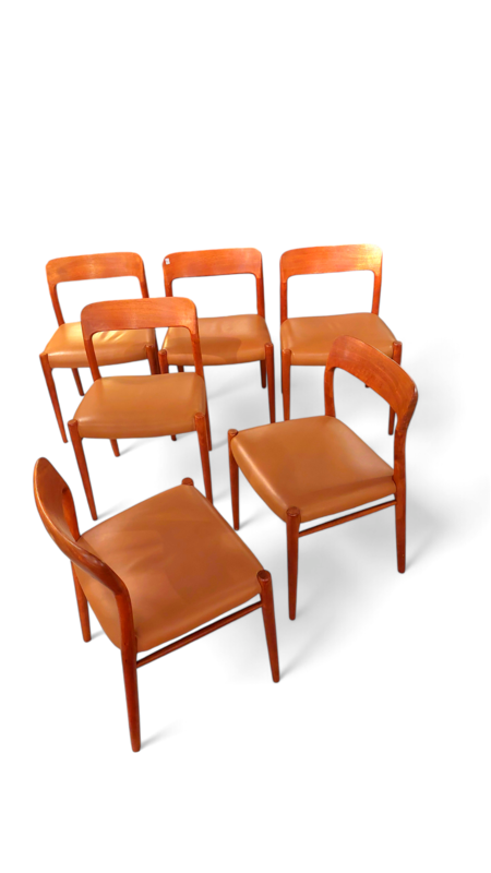 S 223 JC Set 6 teak and leather Niels Moller mod. 75 chairs