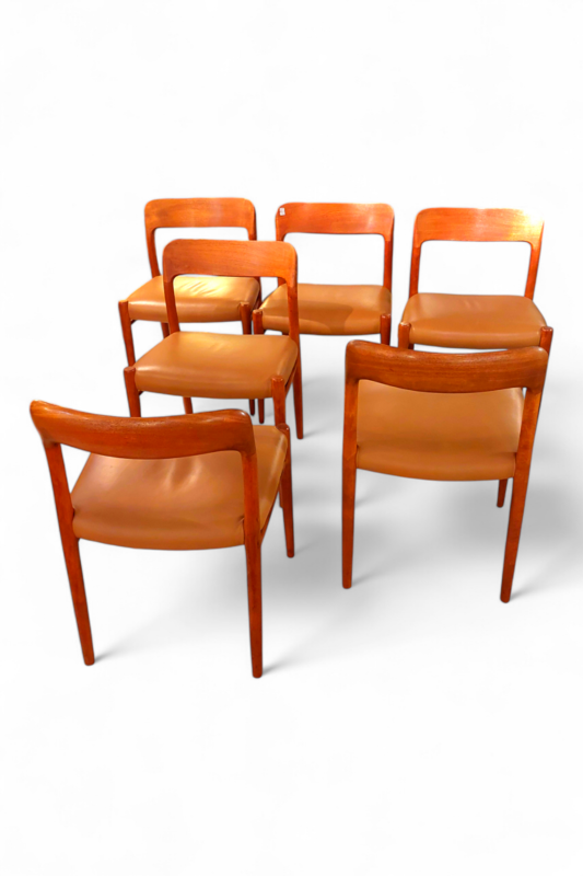 S 223 JC Set 6 teak and leather Niels Moller mod. 75 chairs