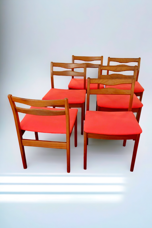 S 229 JC Set 6 teak scandinavian chairs, 1960s