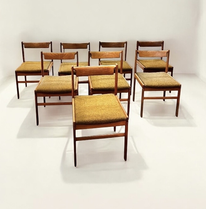 S 230 AG set of 8 Bramin chairs design by H.W Klein, teak and wooll, Denmark 