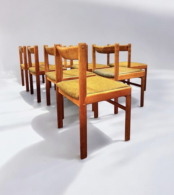 S 230 AG set of 8 Bramin chairs design by H.W Klein, teak and wooll, Denmark 