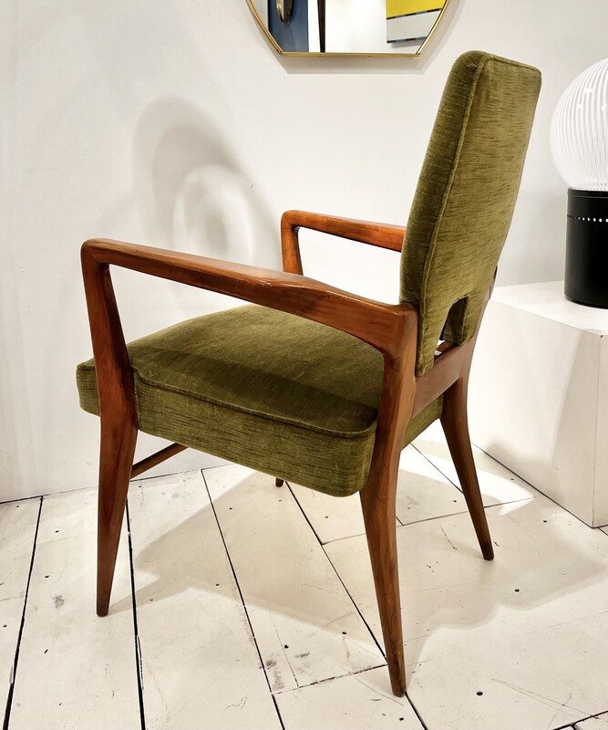 S 236 OB Italian wood and green velvet armchair 