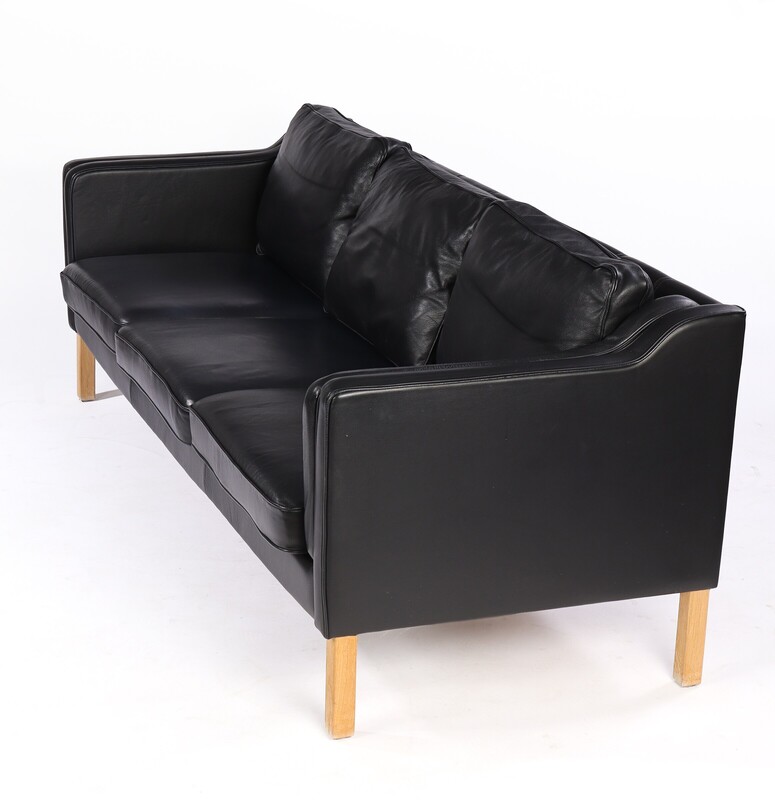 S 237 JC Black leather 3 seater danish sofa, Denmark 1980s