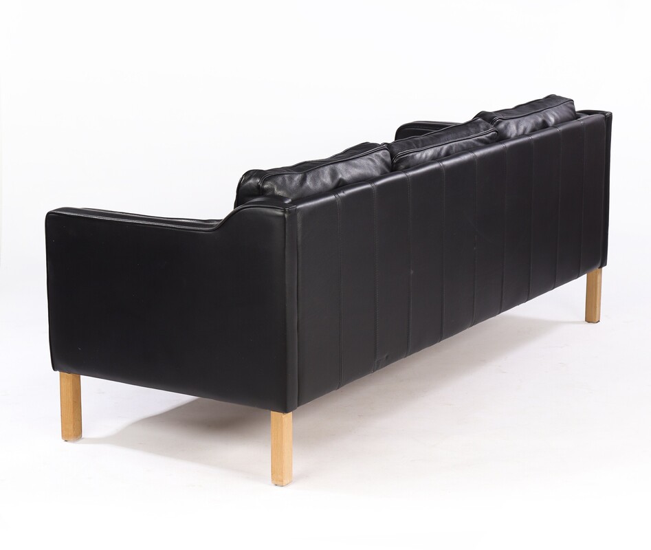 S 237 JC Black leather 3 seater danish sofa, Denmark 1980s