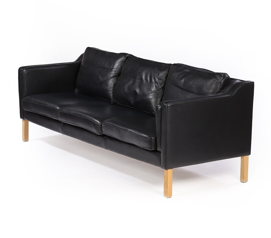 S 237 JC Black leather 3 seater danish sofa, Denmark 1980s