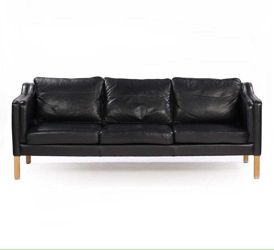 S 237 JC Black leather 3 seater danish sofa, Denmark 1980s