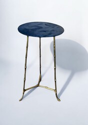 S 265 JC brass and blue velvet stool by Maison Baguès 