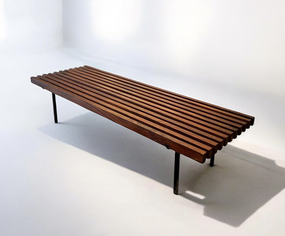 S 280 AG Small German Minimalist Wood & Steel Bench, 1960s