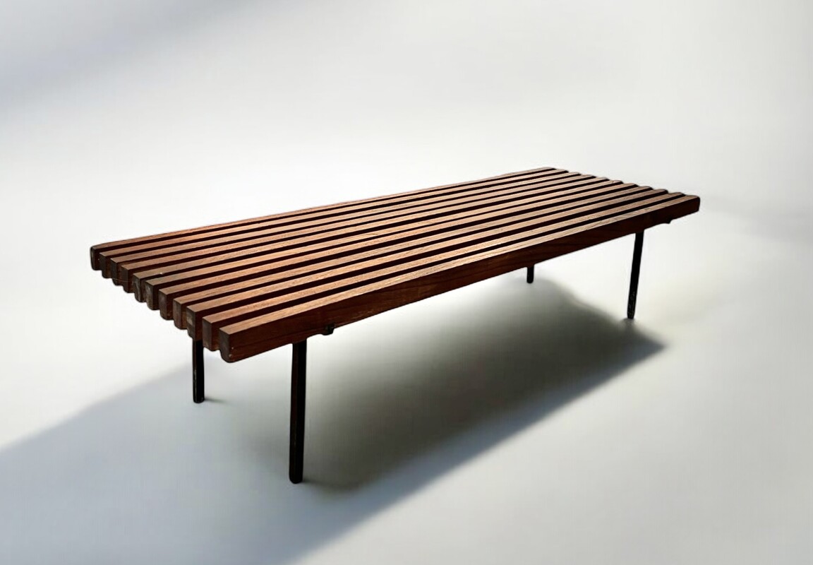 S 280 AG Small German Minimalist Wood & Steel Bench, 1960s