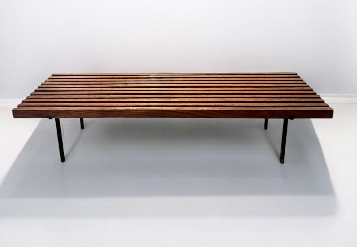 S 280 AG Small German Minimalist Wood & Steel Bench, 1960s