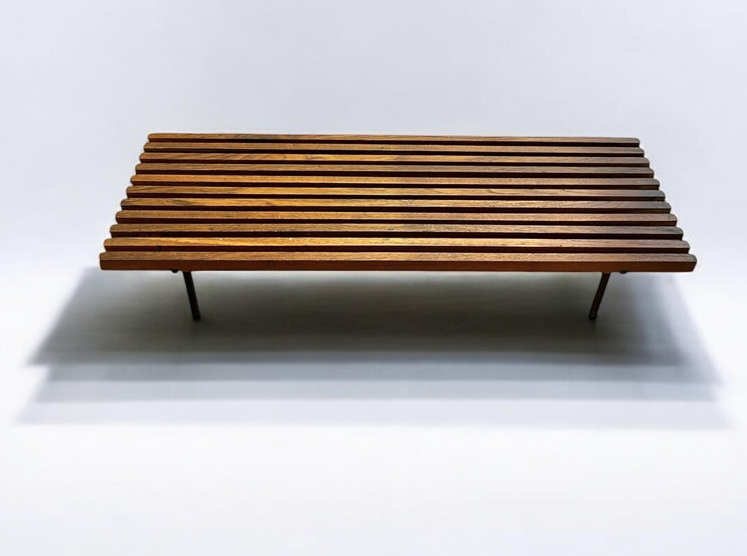 S 280 AG Small German Minimalist Wood & Steel Bench, 1960s