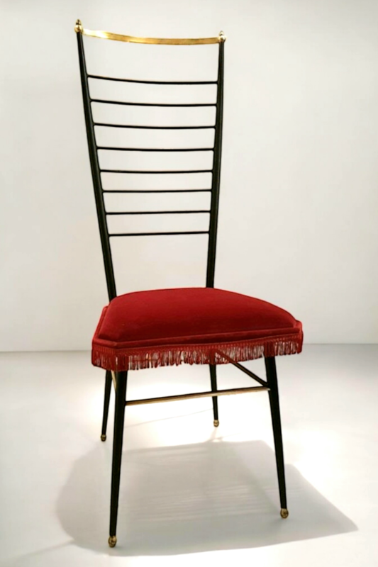 S 282 JC Boudoir neoclassical brass, velvet and metal chair type Chiavari, Italy, 1950s  