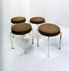 S 284 AG set of 4 vintage stools, chrome and brown fabric