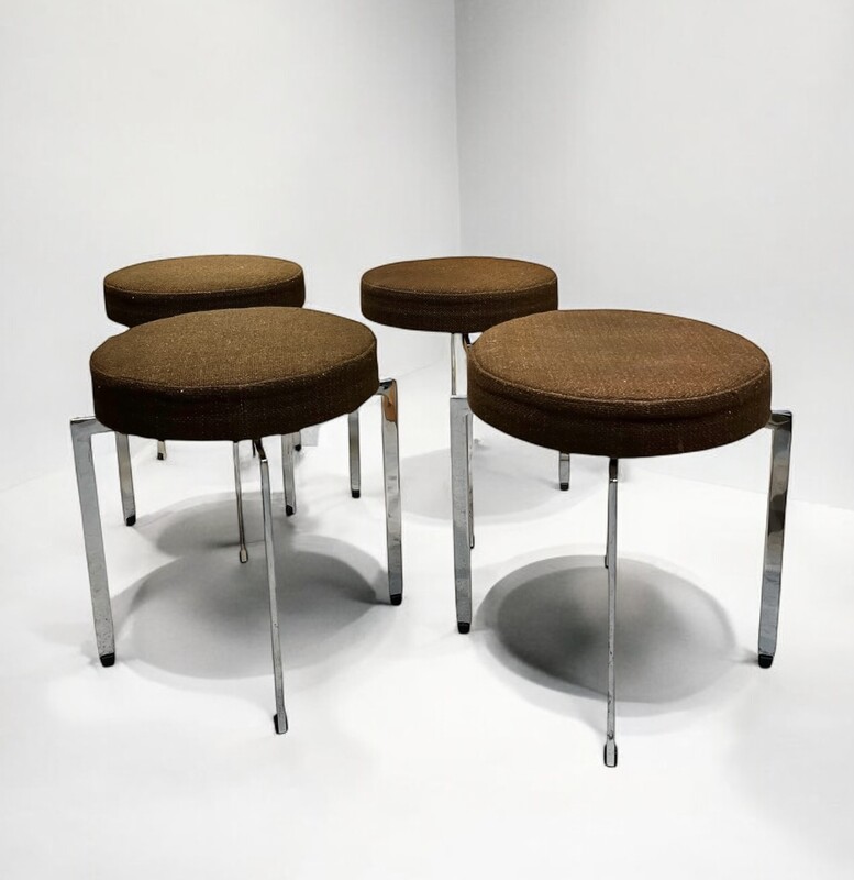 S 284 AG set of 4 vintage stools, chrome and brown fabric