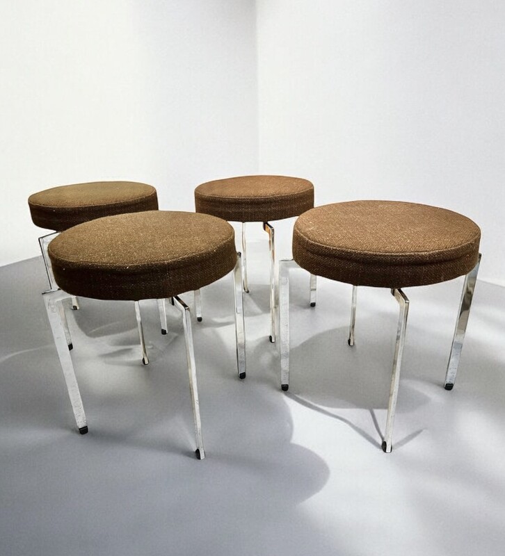 S 284 AG set of 4 vintage stools, chrome and brown fabric