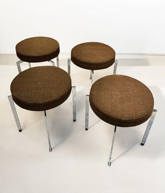 S 284 AG set of 4 vintage stools, chrome and brown fabric