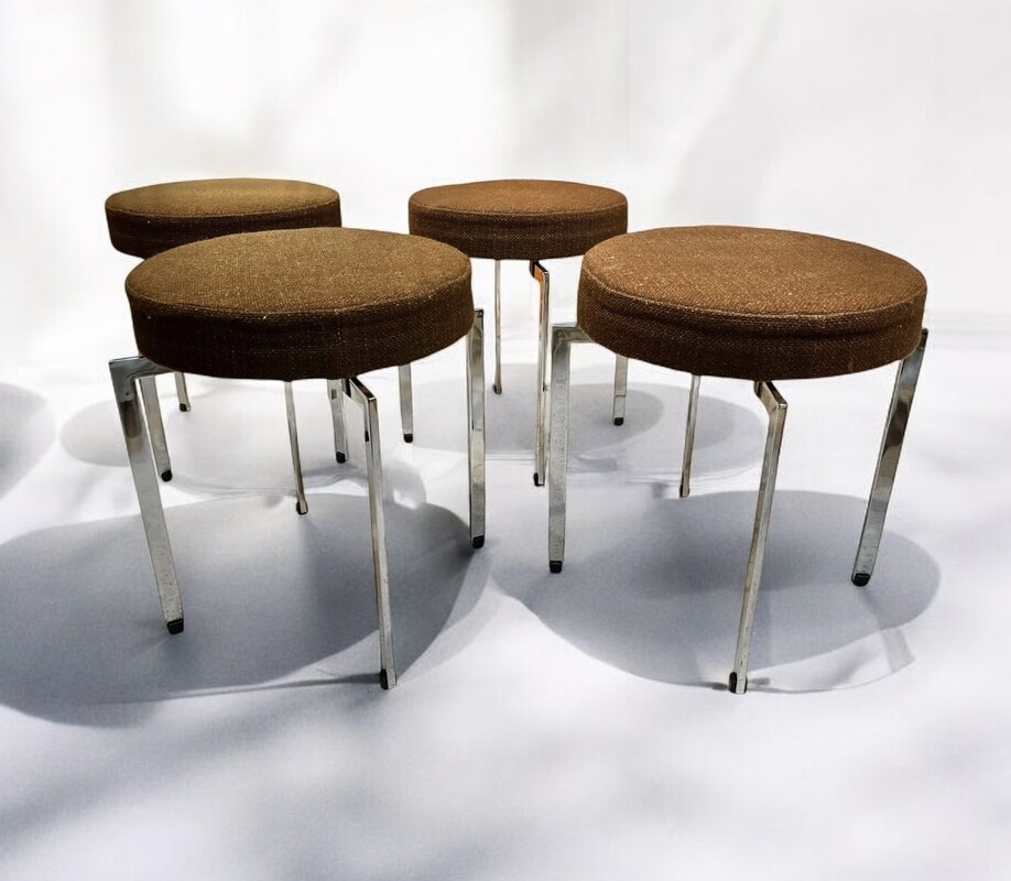 S 284 AG set of 4 vintage stools, chrome and brown fabric