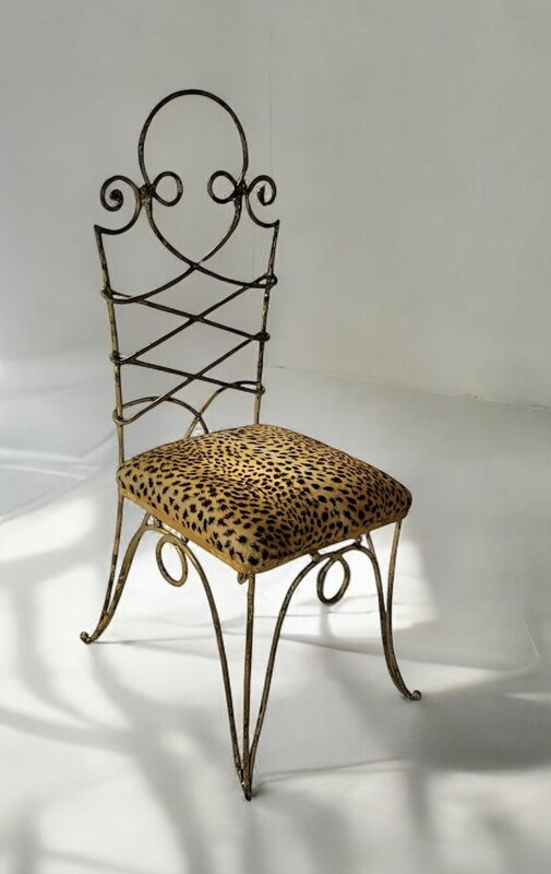 S 294 YD  gilted chair with leopard fabric, 1940’s