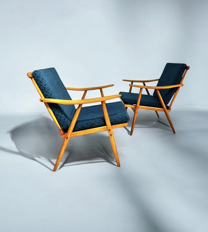 S 300 TH pair of blue « boomerang » armchairs, 1960’s