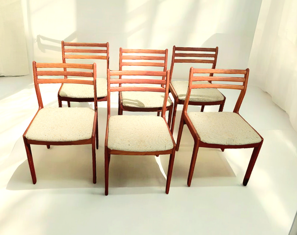 S 301 JC Set 6 teak scandinavian dining chairs, Denmark 1960s